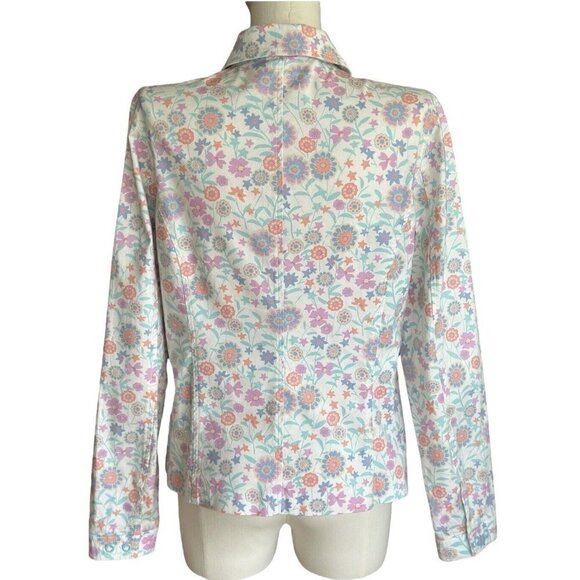 Sigrid Olsen White Floral Collared Snap Up Jacket with Pockets Women's Sz S - Picture 3 of 11